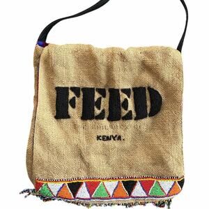 Feed Kenya Viva Africa Beaded Burlap Crossbody Colorful Artisan‎ Reversible